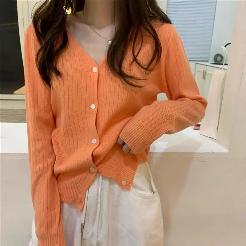 

Lazy Style Cardigan V-neck Long-sleeved Knitted Women's Spring and Autumn New Loose Slim Top XQ113