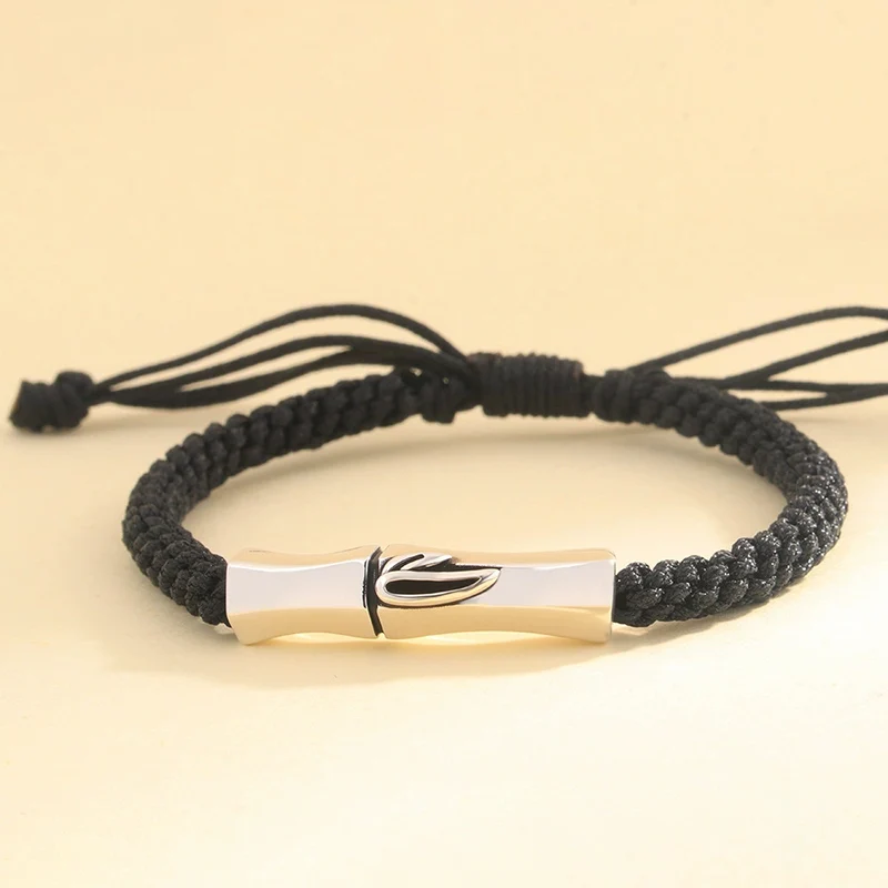 Gentleman Bamboo Knot Hand Rope Male Minimalist Ethnic Style Bracelet Fashion Versatile Hand Woven Retro Black Bracelets KOFSAC