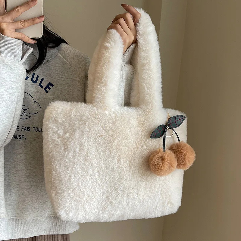 Borsa a tracolla borsa in peluche calda Tote borse e borsette grande capacità Sweet Girls Furry College Student New Trend All-match