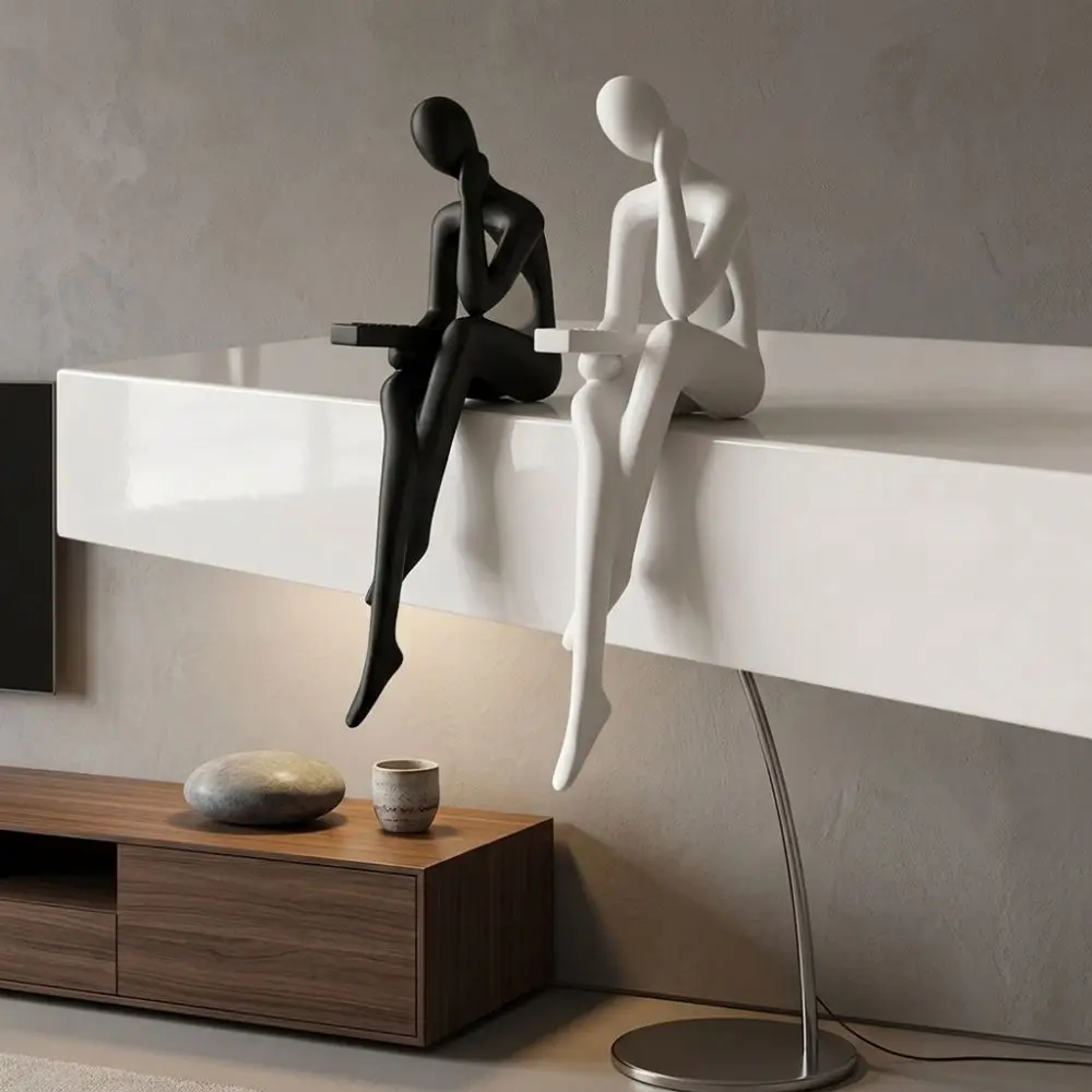 Minimalist Abstract Thinker Sitting Figurine Long Leg Modern Reading Figure Statue 3D Printing Aesthetic
