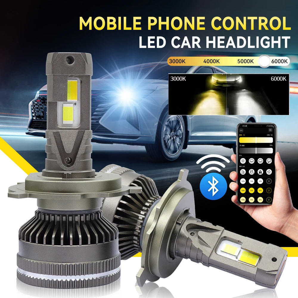 

Светодиодные фары H4 мощностью 1200 Вт с H1 H7 H11 9005 9006 9012 6500K 4300K 3000K Трехцветный пульт дистанционного управления для автомобильных фар