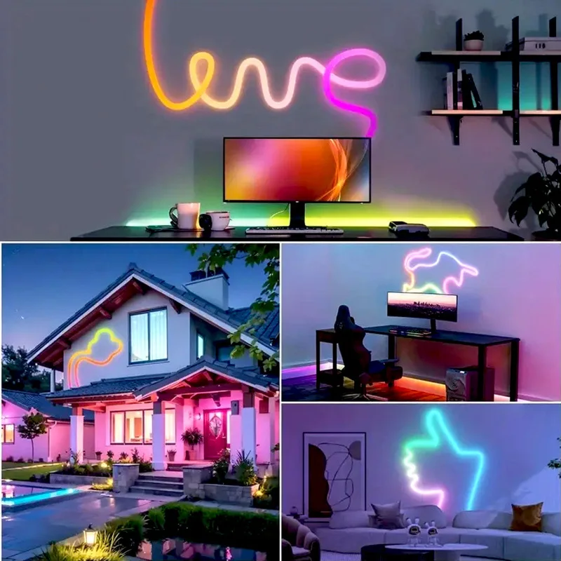 Colorful neon light rope light 360 degree luminous woven neon light USB 2.4G controller iridescent light strip