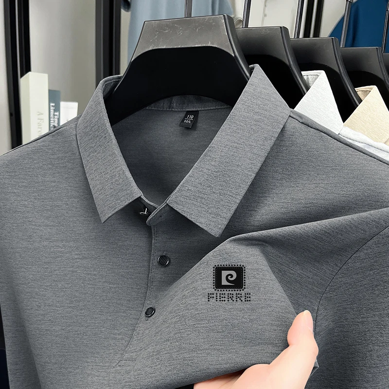 Autumn Men's Long-Sleeved Polo Shirt Lapel Button High Quality Stamp Fashion Casual Versatile Solid Color Men's Base Layer Tops