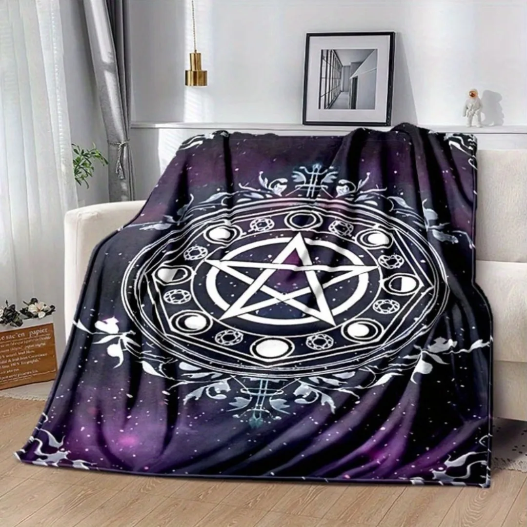 Pentagram Mandala Blanket Large Black Magic Pentagram Mandala Blanket - Polyester Flannel, Pagan Mystery Design for Bed Sofa
