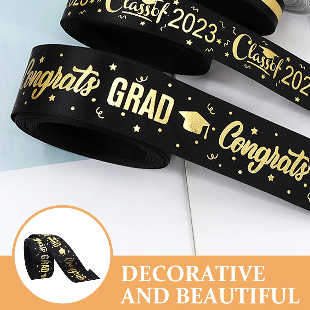 

Graduation Ribbon 6x10 Polyester Gold Foil Trimmed Edge DIY Craft Bow Making Gift Wrapping Ribbon Roll Packaging Decor