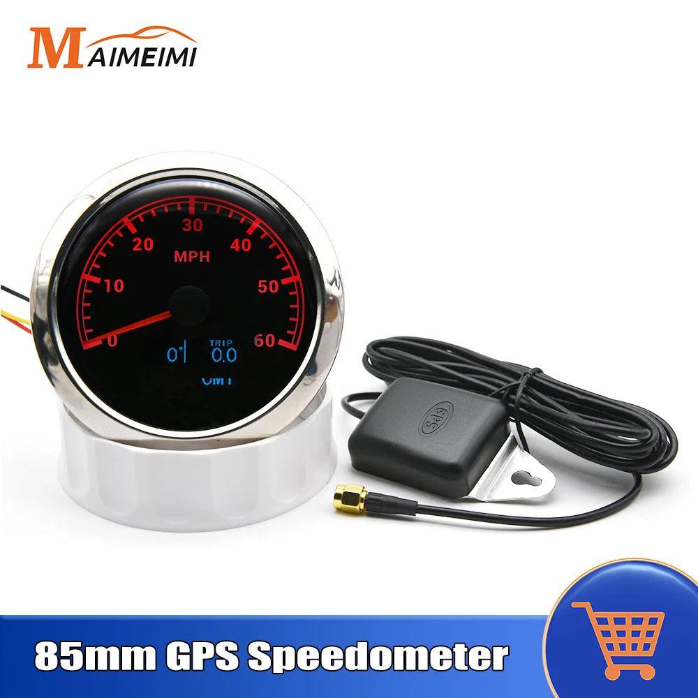 85MM 60/120MPH GPS Speedometer With GPS Antenna 7 Color Light Digital Odometer With COG Trip Mileage For 12V 24V Car Boat Marine