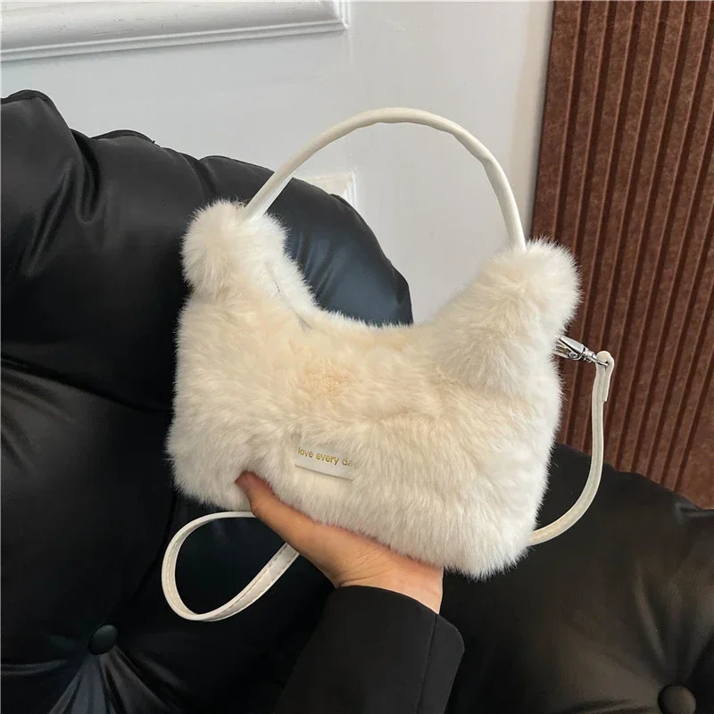 Casual Plush Autumn and Winter New Styles Hobos Shoulder and Crossbody Bags Zipper Soft Cute Fashion Women\'s Handbags 2024 Hot