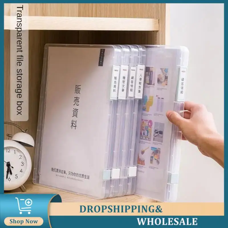 File Storage Box Transparent Double Buckle A4 File Storage Office File Favorites Labelable Save Desktop Space Folder