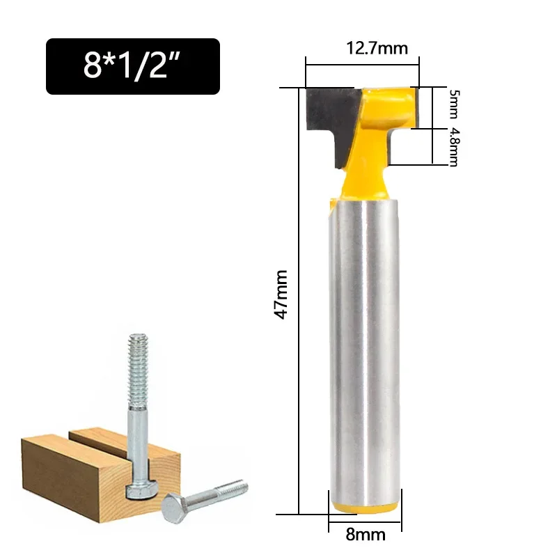 1PC 8MM Shank Milling Cutter Wood Carving T-Slot Cutter Router Bit Set Hex Bolt Key Hole Bits T Slotting Milling Cutter for Wood