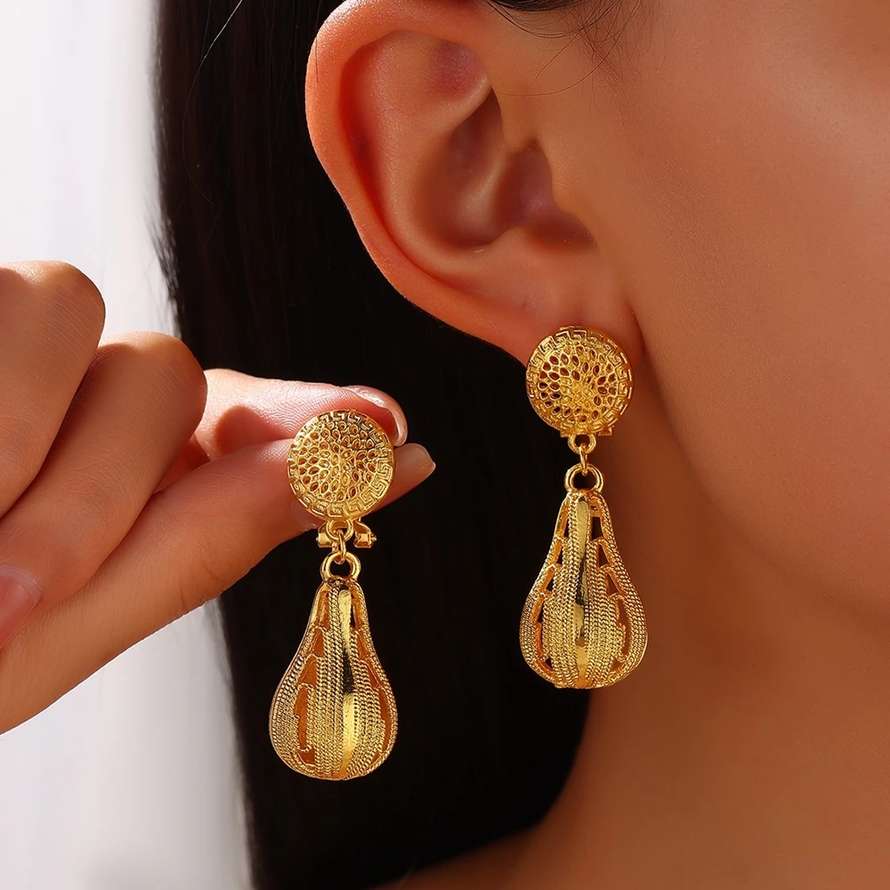 New Indian Ethnic Style Gold Color Alloy Stereo Water Droplet Shaped Earrings For Women Daily Jewelry Accessories