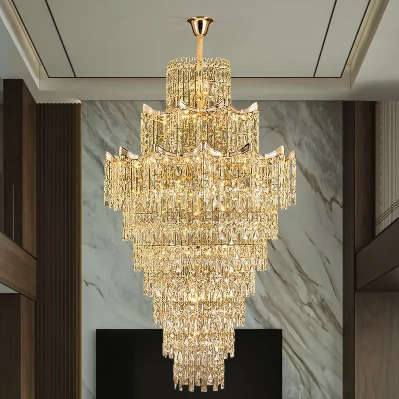 for Duplex Building Chandelier Crystal Light Luxury Atmosphere Middle Floor Villa Empty Living Room Chandelier