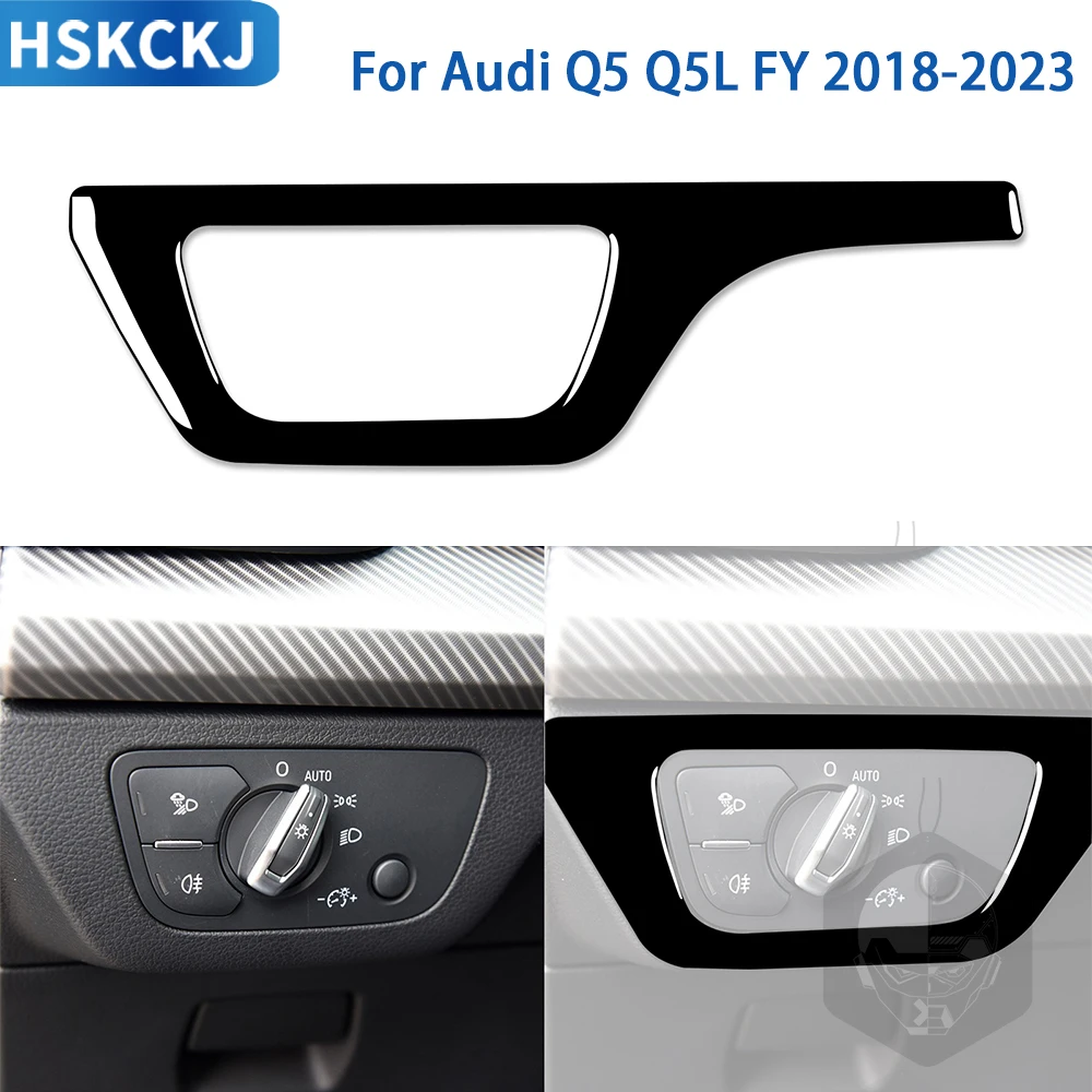

For Audi Q5 Q5L FY 2018-2023 Car Accessories Interior Headlight Switch Panel Cover Trim Stickers Modification Piano Black