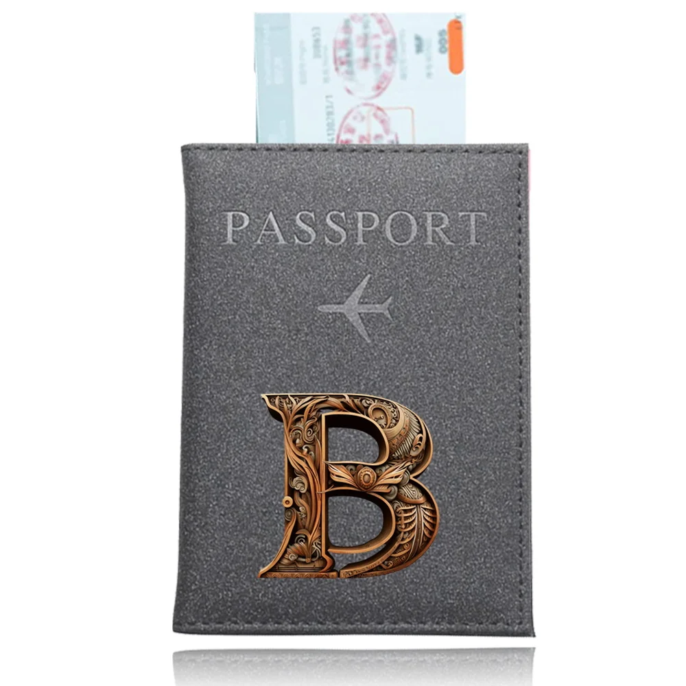 PU Plane Passport Cover Case Holder UV Printing Wood Art Series Travel Accessories Lightweight Wallet for Unisex