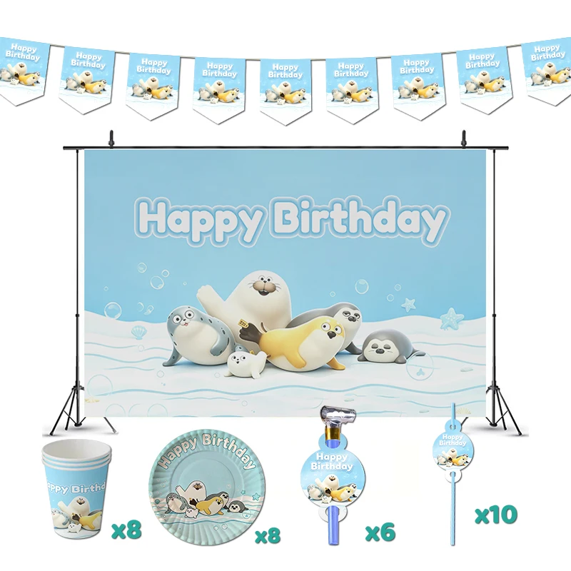 Angry Blob Seal Birthday Party Decorations Animal Theme Supplys Backdrop Banners Cups Plates Sealooked for Baby