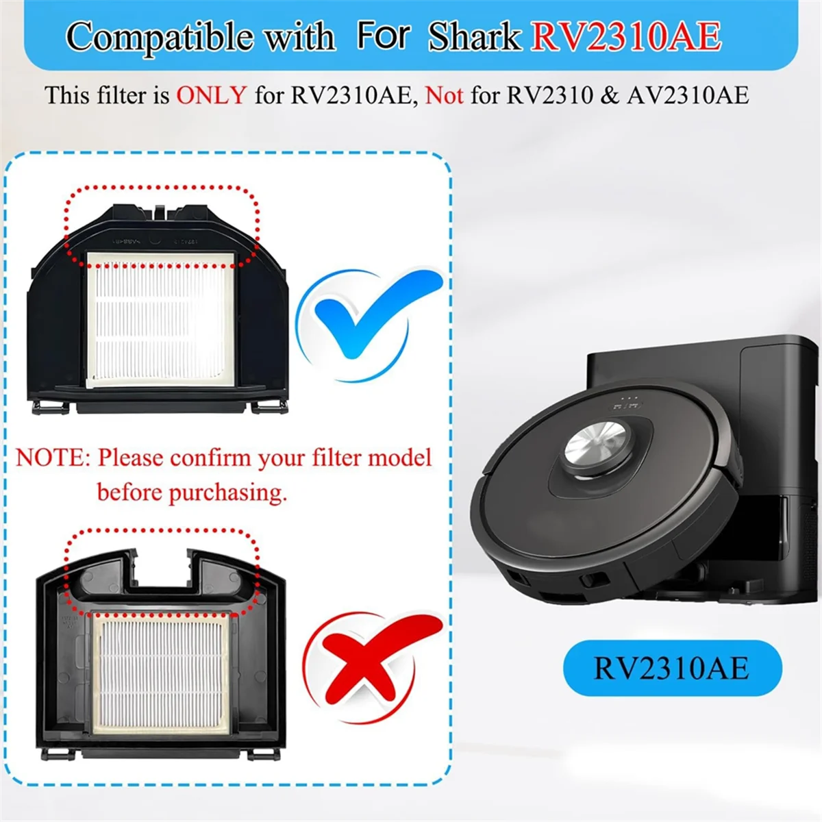 For Shark RV2310AE Matrix Robot Vacuum Cleaner Accessories Kit, Main Side Brush Hepa Filters Foam Filters Cleaning Brush