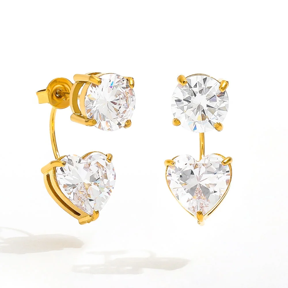 

Joolim Jewelry High Quality PVD Wholesale Waterproof Fashion Dainty Double Heart Zirconia Hoop Stainless Steel Earring for Women