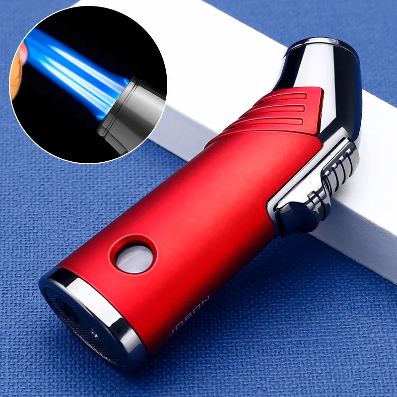 

Outdoor Windproof Triple Blue Flame Straight Jet Spray Gun Visual Air Chamber Portable Cigar Moxibustion Outdoor Ignition Guns