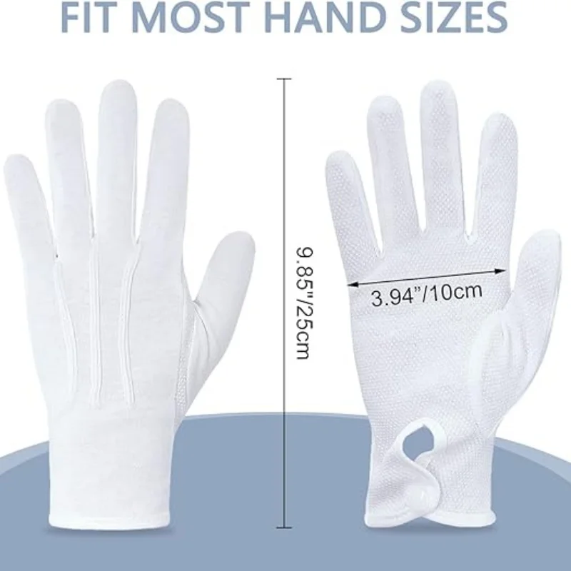 2 Pairs White Cotton Gloves No Slip Women Men Gripper Dot Parade Gloves Formal Tuxedo Uniform Costume Police Server Guard Gloves