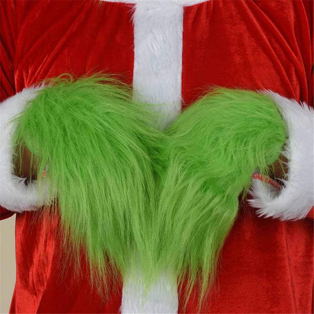 Green Furry Hand Gloves for Adult Kids Halloween Christmas Cosplay Costume Accessories