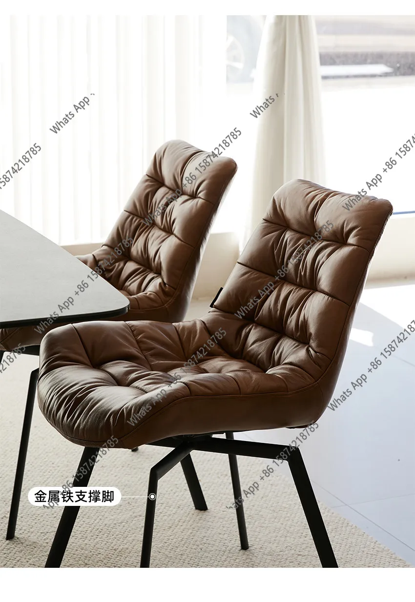 All-leather dining chair rotatable light luxury high-end new retro medieval restaurant backrest chair