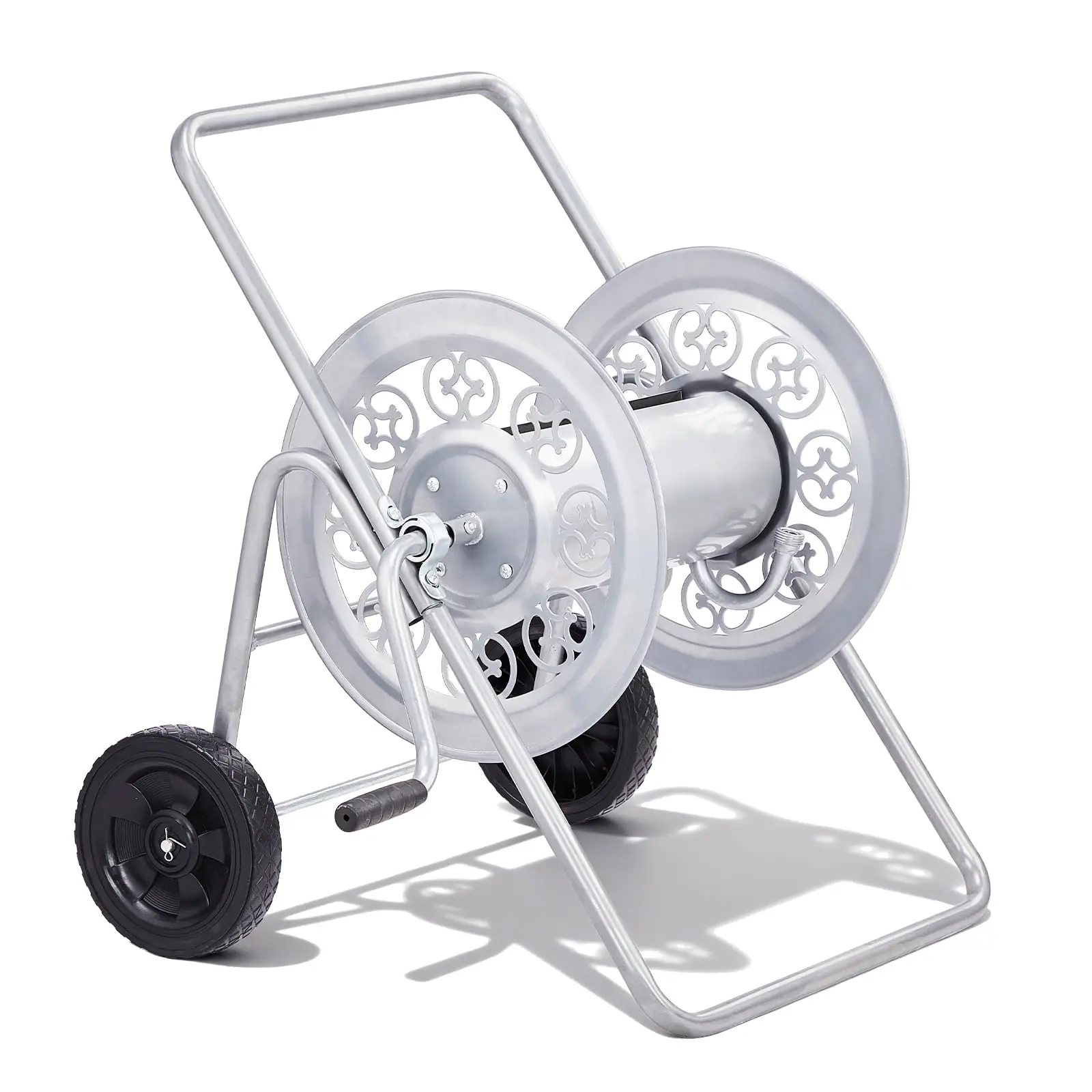 Garden Hose Reel Cart, Heavy Duty, Holds Up to 175 ft, Silver
