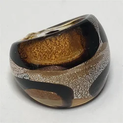 New Handmade For Neutral Women Men Retro Style Murano Glass Liuli Silver Color Black Lines Finger Rings Fashion Jewelry Brown