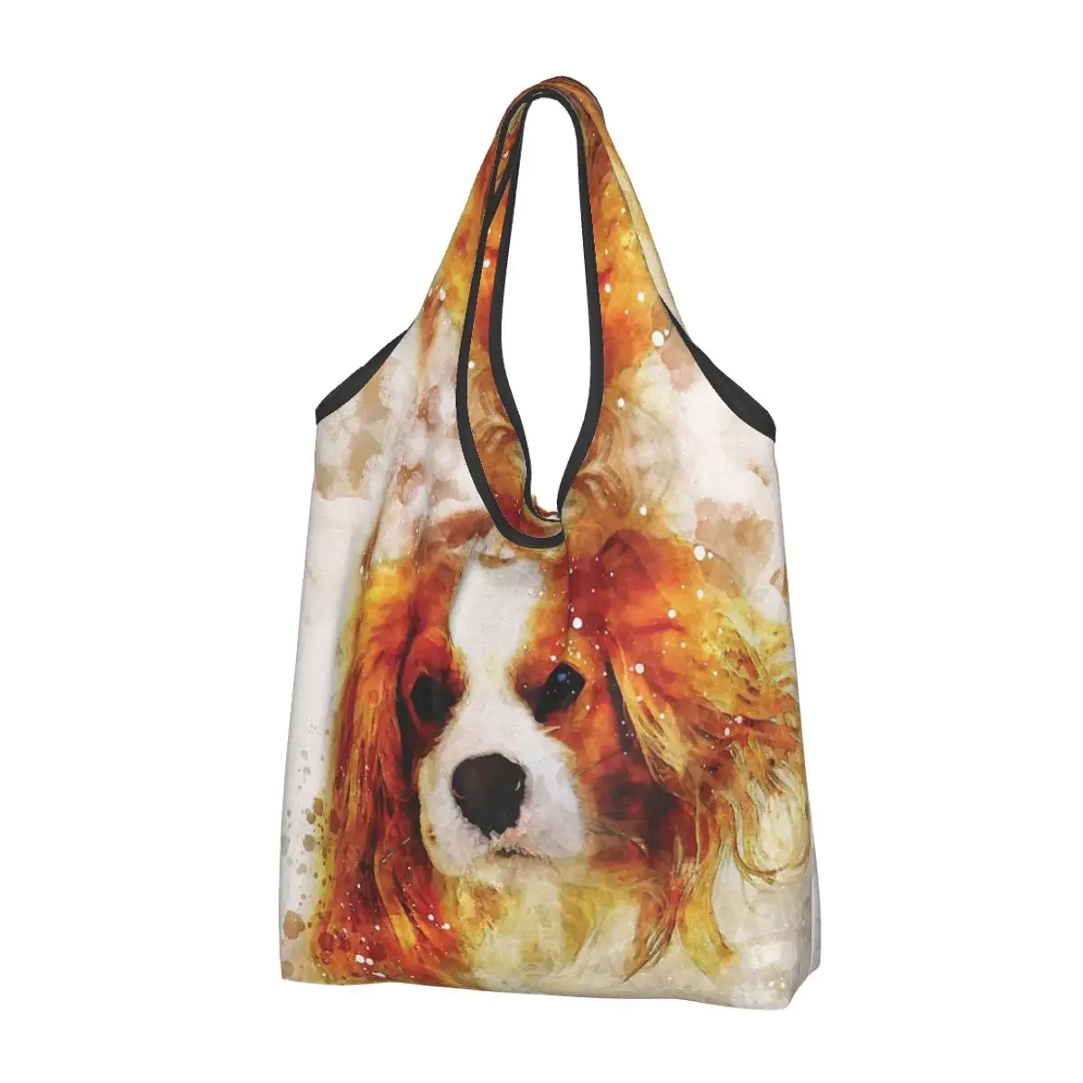 Cavalier King Charles Spaniel Dog Watercolour Portable Tote Shopping Bags Foldable Shopper Bag Groceries Handbag Shoulder Bag