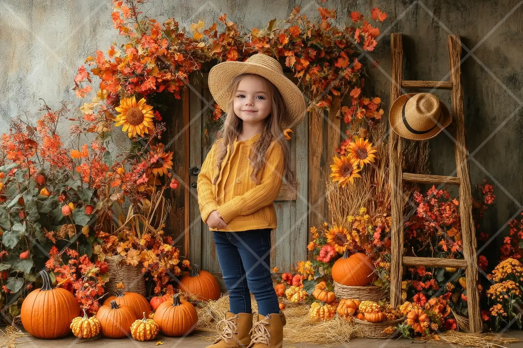 Mehofond Photography Background Autumn Harvest Fall Rustic Barn Door Pumpkins Kids Birthday Portrait Decor Backdrop Photo Studio