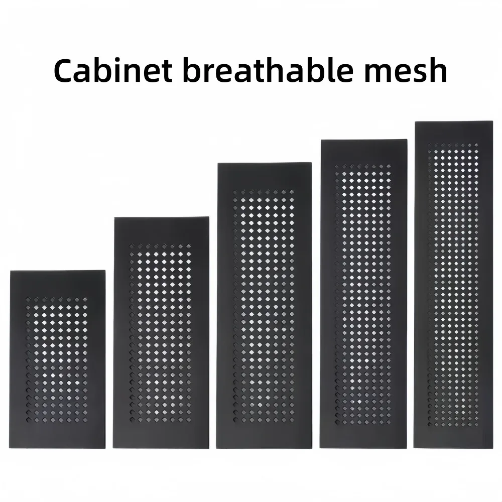 1Pcs Black Aluminum Alloy Cabinet Ventilation Covers 50/80mm Width Breathable Mesh Hole Covers L=150-600mm for Shoe Cabinets