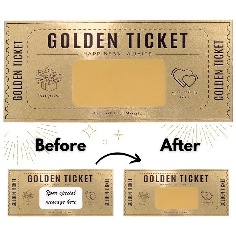 1Set Deluxe Golden Ticket Surprise Scratch Off Card Christmas Surprise Reveal Card Scratch Off Ticket Surprise Gift Raffle Gift