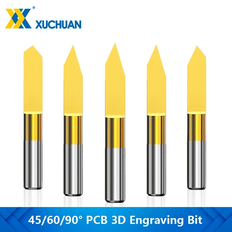 PCB Milling Cutter 45 60 90 Degrees V Shape Engraving Bit 1/8 Shank CNC Router Bit TiN Coated Wood Cutter Carbide End Mill