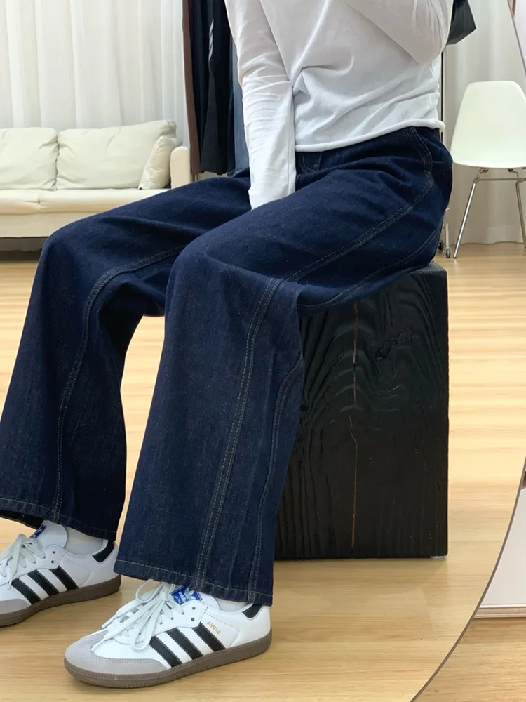 

Denim Pants Straight Pant Women Thick Warm Jeans Vintage Washed Loose High Waist Trousers Full Length Y2k Streetwear Work Casual
