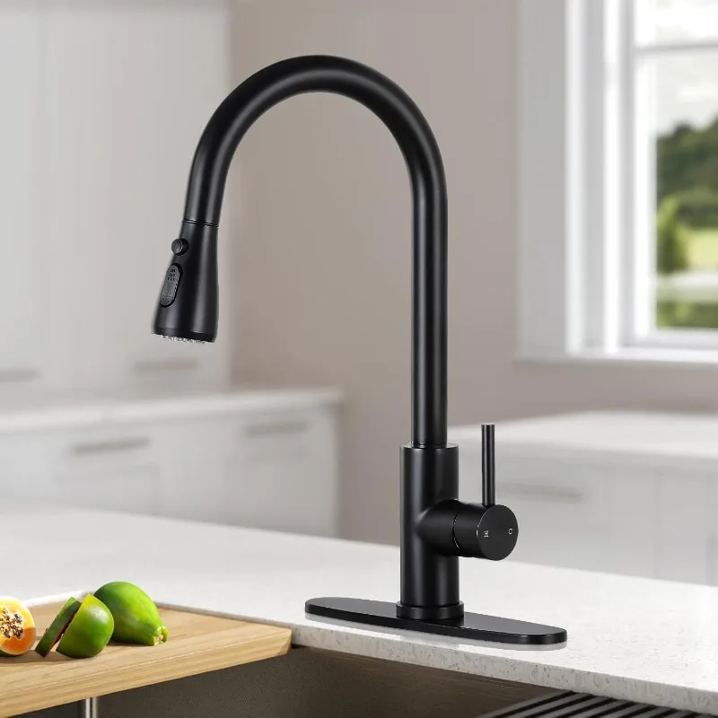 Black Kitchen Faucet,Kitchen Faucets with Pull Down Sprayer for Kitchen Sink, Stainless Steel Single Handle Kitchen Sink Faucet