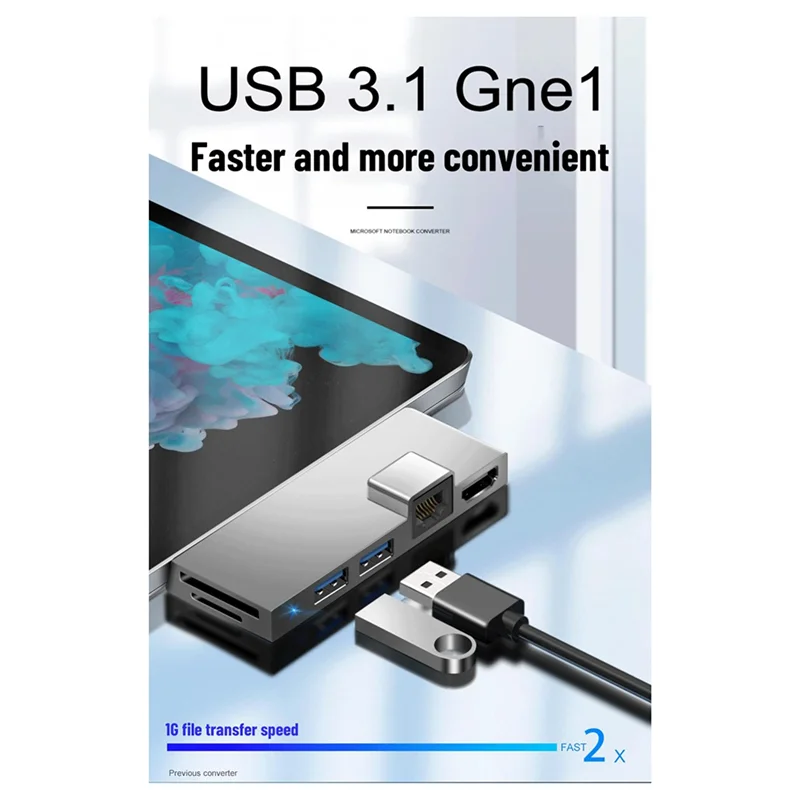 A08E-USB3.1 USB-C Hub Docking Station Gen1 4K -متوافق مع قارئ بطاقات SD/TF RJ45 6In1 محول لسطح Microsoft