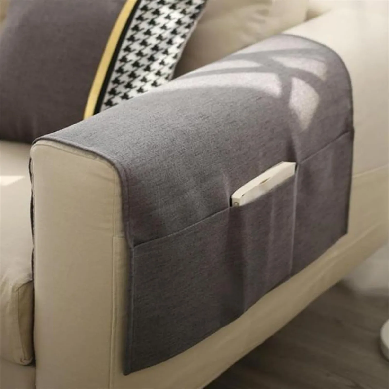 

Sofa Armrest Organizer with 4 Pockets and Cup Holder Tray Couch Armchair Hanging Storage Bag for TV Remote Control Cellphone