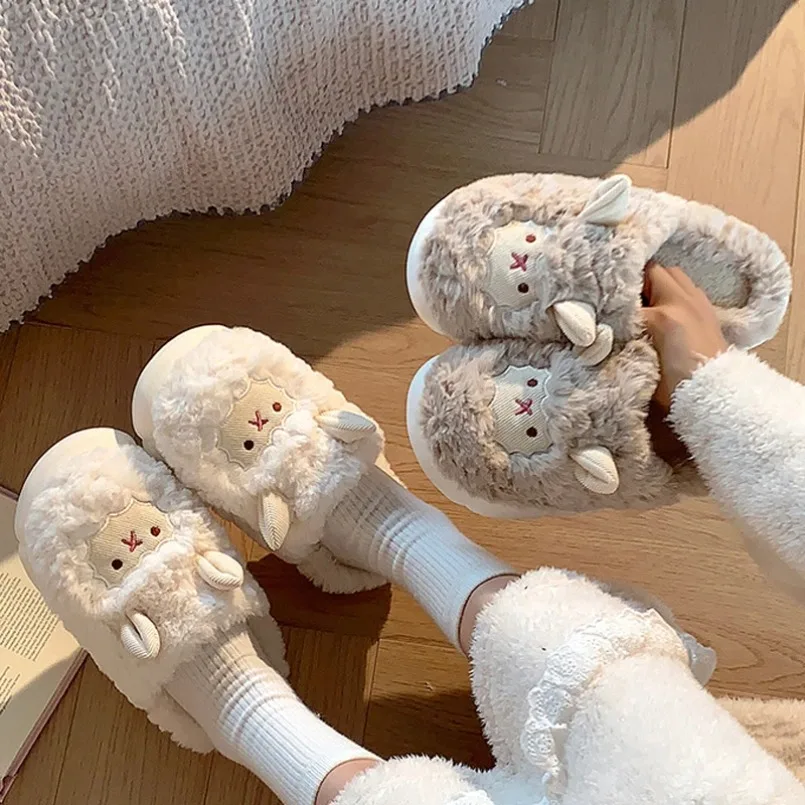 

Зимние теплые тапочки, женские овечьи пушистые меховые плюшевые домашние ленивые женские термопушистые домашние домашние домашние нечеткие туфли, женские шлепанцы на плоской подошве