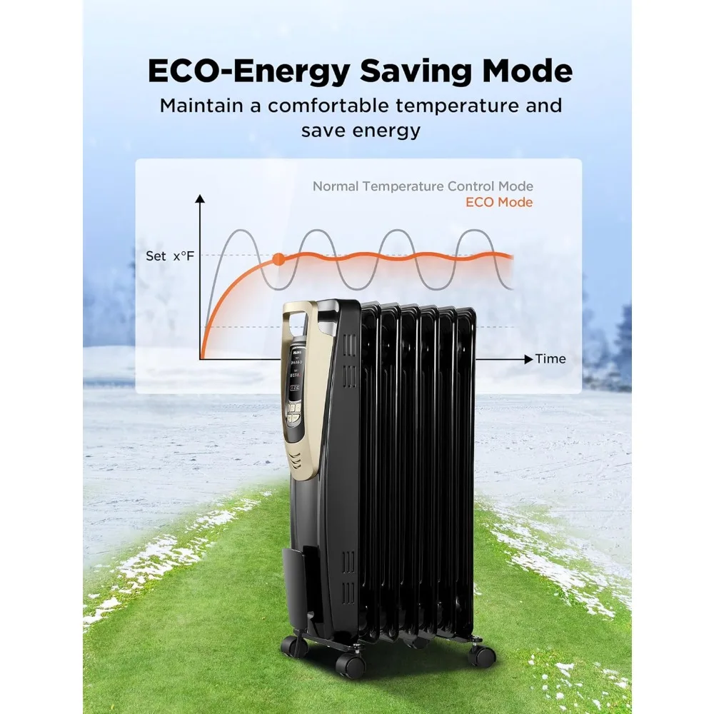 Calentador de radiador lleno con control remoto y termostato, 5 ajustes de temperatura para uso en interiores, habitación grande, con características de seguridad