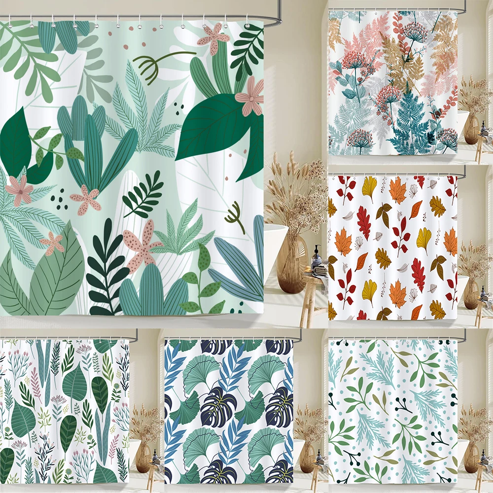 

180x180cm Bathroom Waterproof Shower Curtain Plant leaf leaves Pattern Printing Polyester Home Decoration Curtain With Hooks