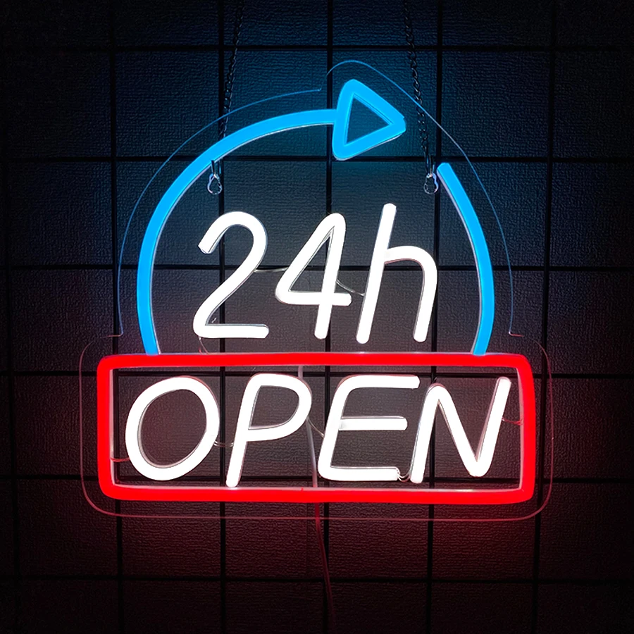 

24-Hour Open Led Neon Sign, Used For Shops, Bar Parties, 24-Hour Open Places, Club Gifts, Convenience Store Wall Business Decor.