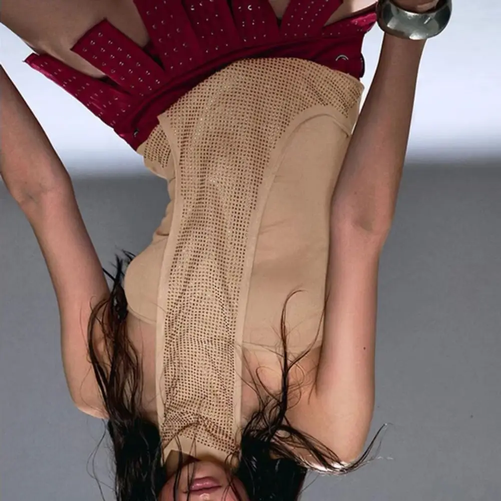 

Women Sexy Halter Backless Women Vest Halter Neck Rhinestone Decoration Fake Two-Piece Style Tank Tops Slim Fit Summer Tops