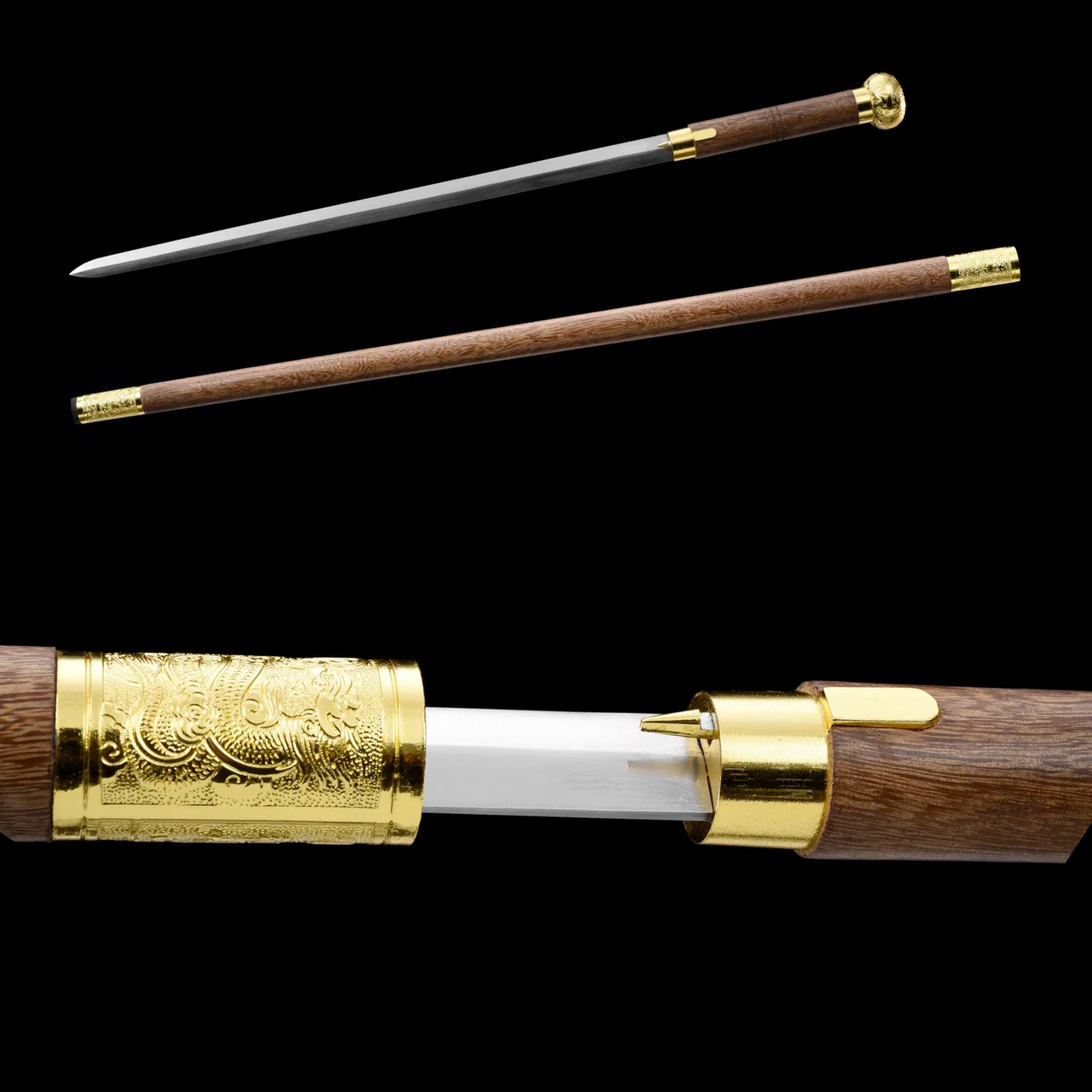 92cm Medieval rosewood, carbon steel, golden staff, sharp weapon, staff sword, battle preparation, samurai sword