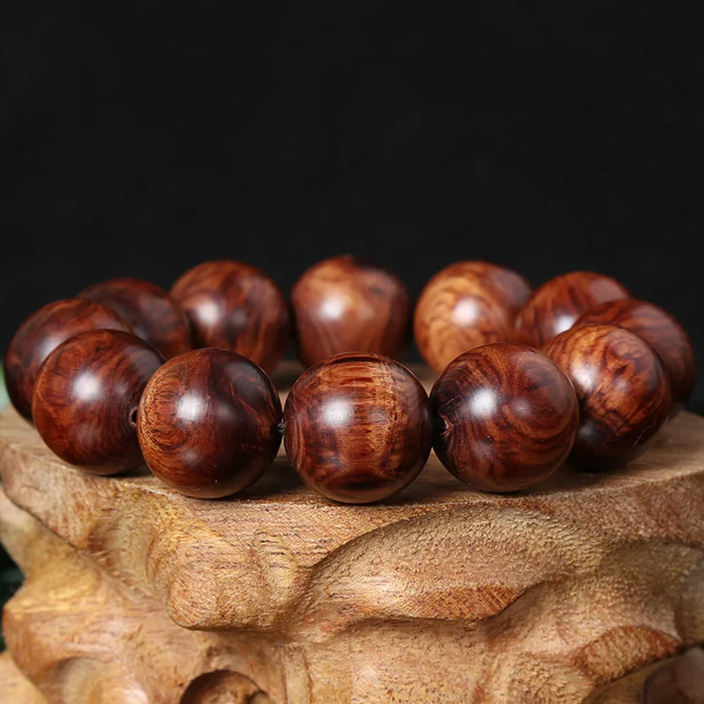 Natural African Zambian Red Sandalwood Wood Tibetan Buddhist Scriptures Big Beads Bracelet Prayer Beads Men Jewelry