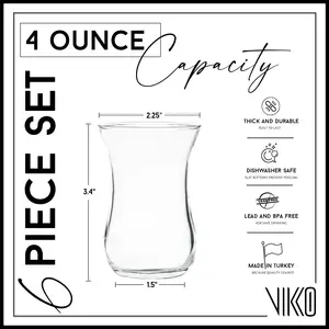 مجموعة من 6 أكواب شاي تركية أصيلة ، أكواب شاي تقليدية سعة 4 أونصات ، أكواب شاي شفافة أنيقة مثالية للشاي التركي ، المغرب أفضل 12 مبيعات أكواب شاي تركية - رقم 8