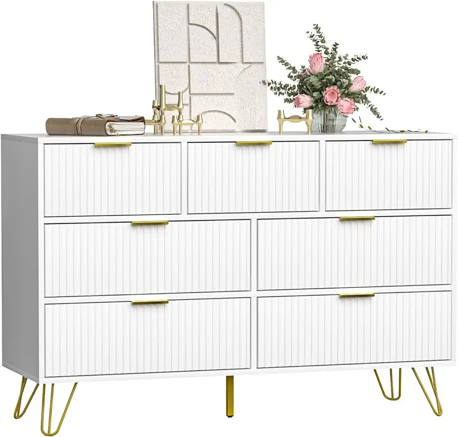 

Dresser for Bedroom, Bedroom Dresser with 7 Drawers, Modern Wide Dresser with Gold Pulls