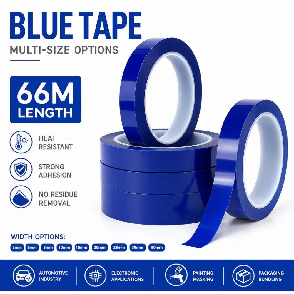 High Insulate 3/5/8/10mm Width Marking Tape 66 Meters Blue Adhesive Coded Tape Whiteboard Tape