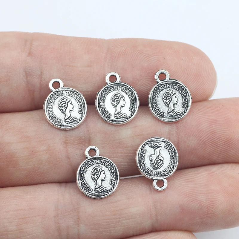 40Pcs 8mm Antique Silver Plated Figure Round Charms Vintage Coin Necklace Bracelet Alloy Pendant For DIY Jewelry Handcraft