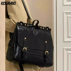 Pu Leather Simple Casual Students Schoolbags 2024 New Preppy All Match Messenger Bags Fashion Y2k Aesthetic Chic Backpacks Women