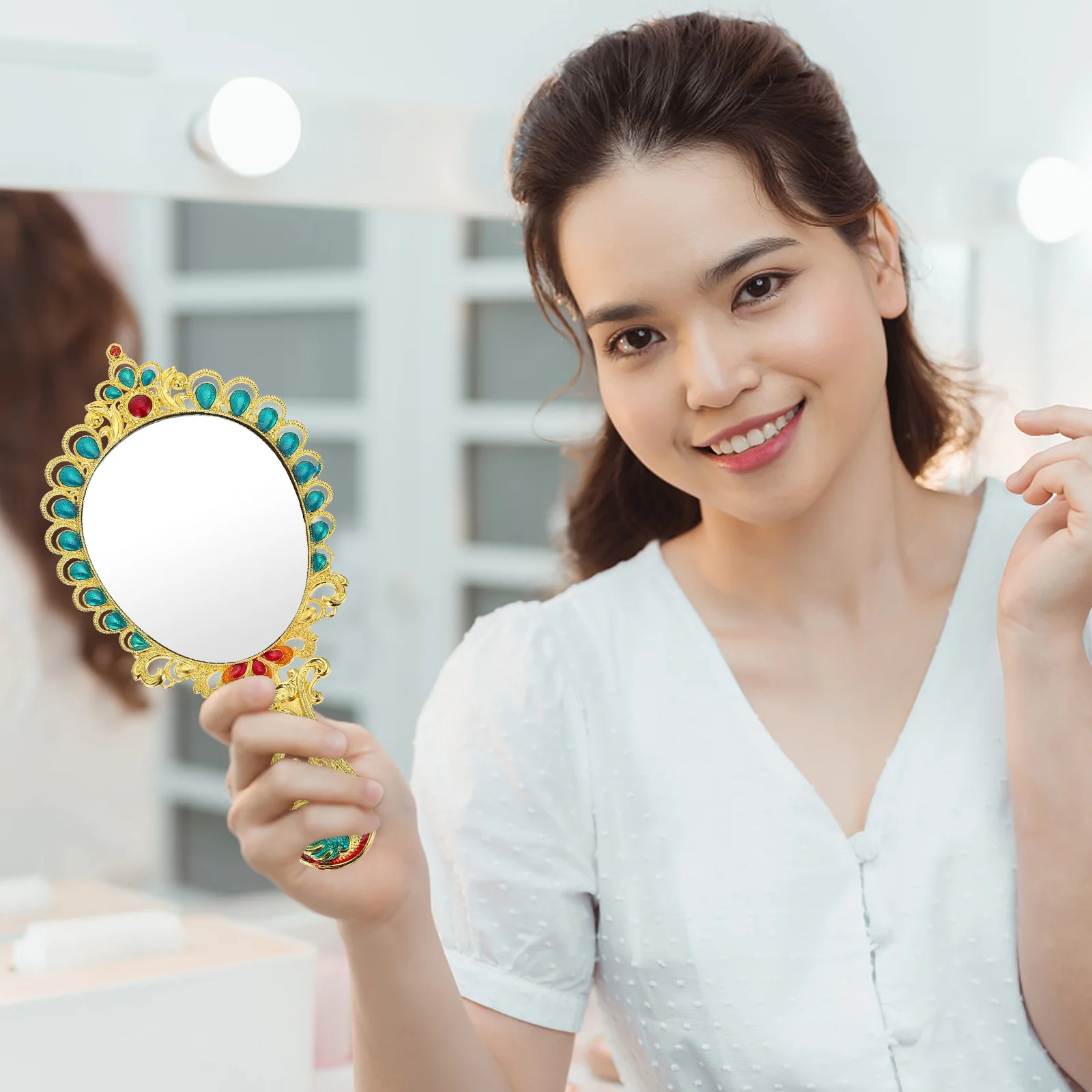 Relief Pfauenspiegel Kamm Set Metall Retro Make-up Taschenspiegel