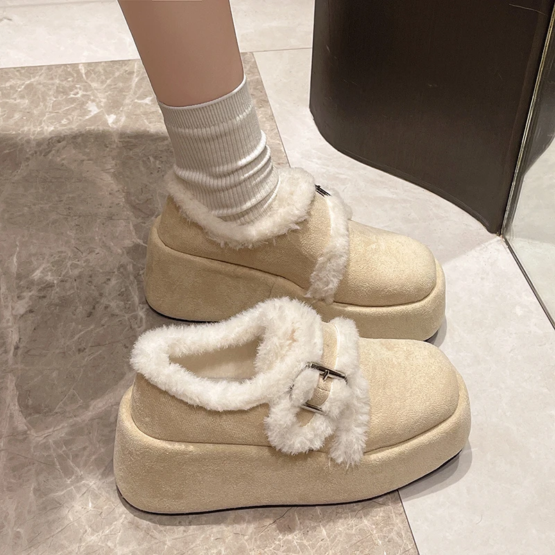 Sapatos chinelos de pelúcia para adultos calçados de inverno luxo slides plataforma chinelos feminino designer de pele 2024 sapatos femininos casa slippe