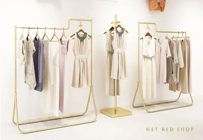 

Clothing store display racks floor-standing light luxury clothes hangers women's clothing store shelves gold display racks